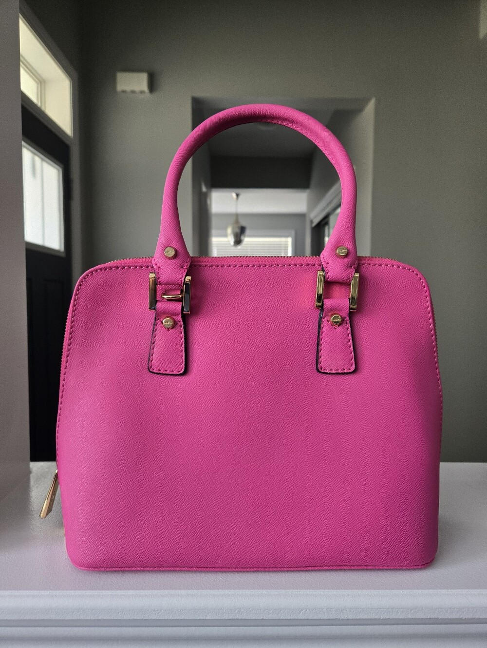 Danier Pink Leather Satchel with Matching Wristlet